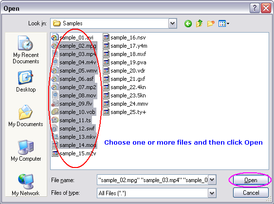 Choose one or more XA files